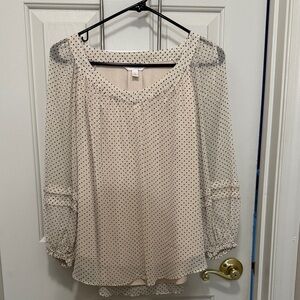 LC Lauren Conrad Cream Blouse with Black Dots